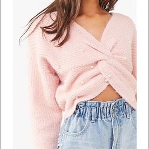 Forever 21 Blush Twisted Faux Pearl Crop Sweater